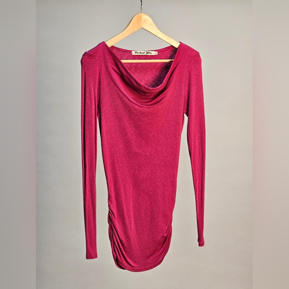 Michael Stars Cowl Neck Rouched Long Sleeve One Size Fuscia